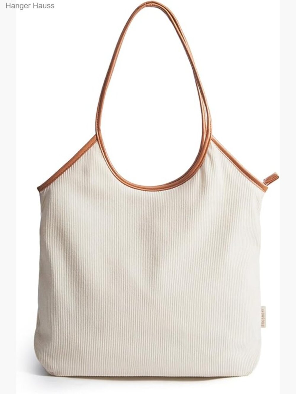 Corduroy Tote Bag with Zipper PU Leather Handles Lightweight Travel Hobo Handbag